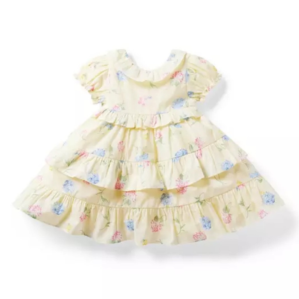 Janie and Jack baby floral tiered ruffle dress 3-6 months, EUC yellow